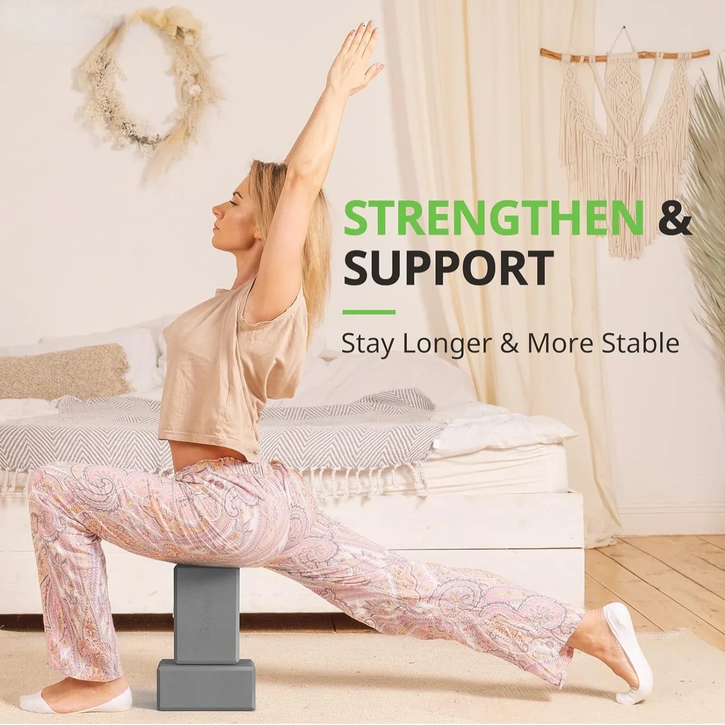 NNETM Set of 2 Premium Odor-Resistant Foam Yoga Blocks (Grey)